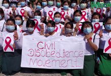 စစ်အာဏာရှင်စနစ်ကို အလိုမရှိကြောင်း ကချင်ပြည်နယ်အတွင်းရှိ အခြေခံပညာကျောင်းများမှ ဆရာ/မများ ဖဲကြိုးနီ campaign ပြုလုပ်
